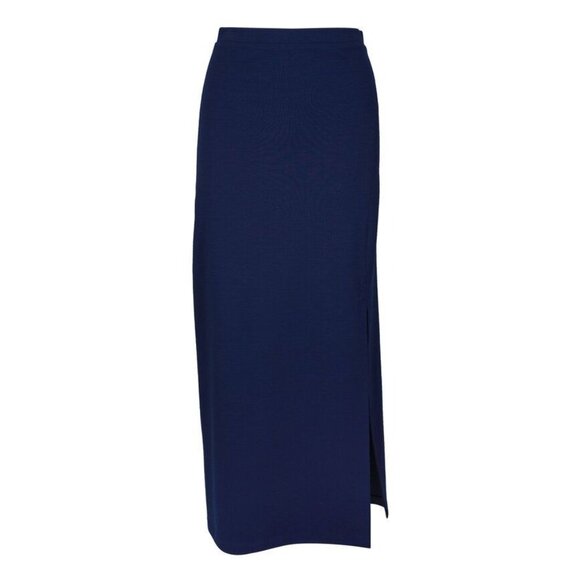 Akris Punto Navy Midi Skirt Size 6 – Stretchy Fabric with Side Slits - Picture 1 of 14